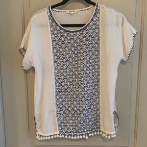 Madewell indigo stitched embroidered Pom Pom hem